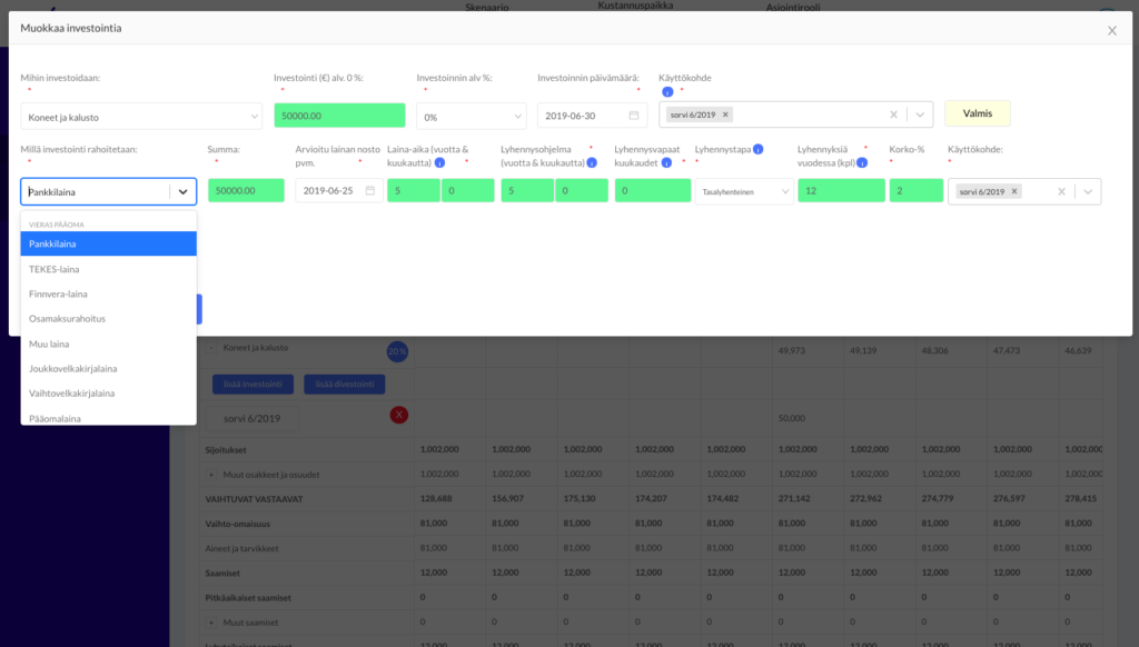 Investointien_suunnittelu_Tilitoimistoille investointien suunnittelu - tilitoimiston dashboard